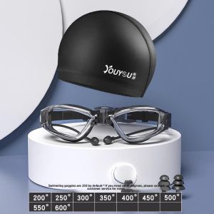 MONLEYTA | High Definition Swimming Goggles For Men And Women Myopia Proof Waterproof Anti Fog Electroplated Frame With Earplugs And Swimming Cap Included