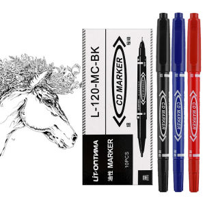 10Pens Double-Tip Permanent Paint Marker Pens Black/Blue Ink for Plastic Wood Stone Metal Glass Doodling Marking Graffiti Art