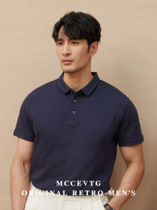 Double Layer Cotton Polo Shirt Mens Summer Short Sleeve Casual Black Commute Business Lightweight Youth Collar T-Shirt