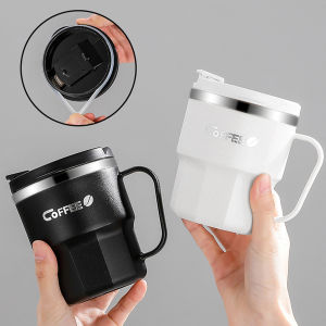 WORTHBUY กระติกน้ำร้อนสแตนเลส 304 แก้วกาแฟสองชั้นพร้อมที่จับแบบพกพาปิดผนึกฉนวนแก้วน้ำเครื่องดื่ม