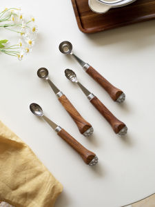 Cat Claw Fruit Ball Digging Tool with Wooden Handle 304 Stainless Steel Carving Flower Shape DIY Platter Ice Cream Spoon