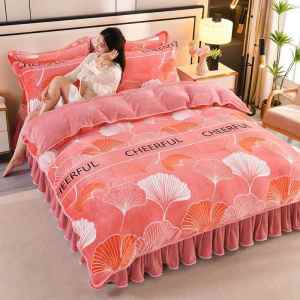 Thickened Coral Fleece Double Sided Flannel Bed Set