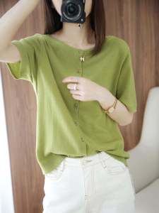 ฤดูใบไม้ผลิฤดูร้อนใหม่ผู้หญิงถักเสื้อสเวตเตอร์ถักผ้าไหมน้ําแข็งบางแขนสั้น 2-Way สวมใส่ Air Conditioner เสื้อภายใต้กระโปรง TOP หลวม...