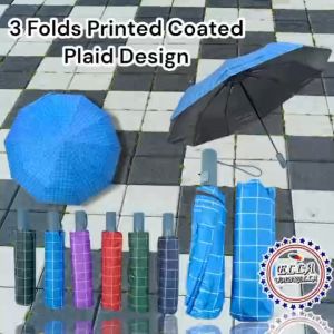 (ELLA SHOP) 3 folds Automatic 10 ribs Printed PLAID Design with Uv Protection High quality Umbrella
