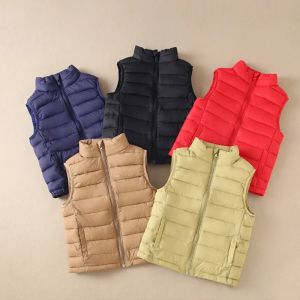 Boys Girls Autumn Down Vest Kids Lightweight Winter Warm Waistcoats Childrens Solid Color Sleeveless Jackets Teenager Clothing