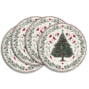 VIKAMA 4/6PC Christmas Tree Colorful Bird Meal Mat Holly Leaf Red Heart Round Party Table Decoration and Accessories