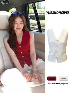 YUEZHONGWEI | Elegant Red V-neck Sleeveless Vest for Summer