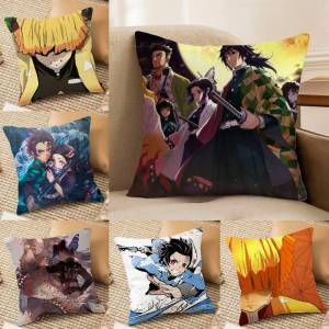 Bandai | Demon Slayer Flame Breathing Art Anime Plush Pillow Cover Soft Short Plush Cushion Cover For Sofa Bedroom Home Decor Gift