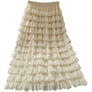 High Waist Multi-Layer Patchwork Thin Cake Skirt Street Style A-Line Midi Skirt Polyester Fabric Summer Fashion for Women