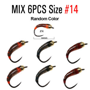 6pcs Sinking Perdigone Nymph Bead Head Peacock Quill Perdigone Nymph Fly Trout Fishing Lure Baits