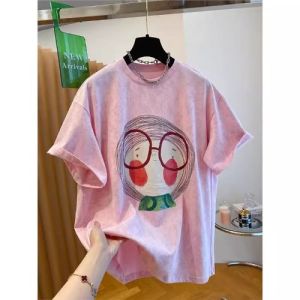 AIYITI | Youthful Stylish Pink Large Size Loose Belly Concealing T-Shirt