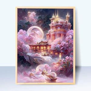 Diamond Painting Dream Castle Landscape with Frame Handmade DIY Stone Diamond Stick Cross Stitch Living Room Creative DIY Stick