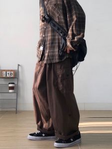 กางเกงขายาวทรงตรงหลวมๆ สำหรับผู้ชายและผู้หญิง ทรงย้อนยุคสไตล์ญี่ปุ่น ใส่สบาย กางเกงขายาวทรงกลางๆ แบรนด์ดัง ฤดูใบไม้ผลิและฤดูใบไม้ร่วง