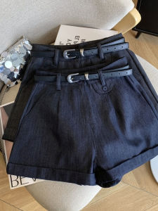 CHOEFULYN | Quần Short Đen Xanh A-Line Chân Rộng Cao Waist Mỏng Hợp Mùa Hè Dễ Phối