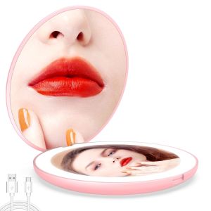 10X Magnifying LED Pocket Makeup Mirror Double Sided Handheld Rechargeable Compact Cosmetic Mirror with Lights Travel Portable