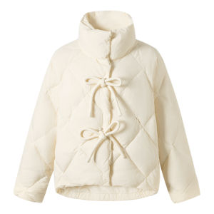 SEENFAAN | SEENFAAN Winter White Duck Down Puffer Jacket Womens Stand Collar Cute 3D Decoration Street Style Sport Casual Nylon Fiber