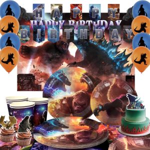 Bandai | 112 Pcs Godzilla Birthday Decorations&Tableware Set-Godzilla Birthday Plates Cup Tablecloth Balloons etc Godzilla Party Supplies