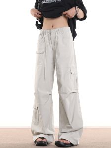 กางเกงทำงานทรงหลวมสไตล์ย้อนยุคสไตล์อเมริกันสำหรับผู้ชายและผู้หญิง กางเกงขายาวทรงตรงลำลองหลายกระเป๋า กางเกงขายาวทรงสปอร์ตสำหรับผู้หญิงและผู้ชาย