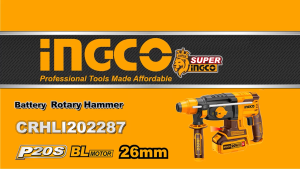 INGCO 20V Brushless Lithium-ion Rotary Hammer Drill with 3pcs Drill Bits and 1pcs Chisel 2pcs 4.0Ah Battery Pack and 1pcs Charger CRHLI202287