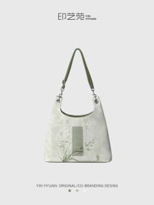 Yinyiyuan Joint Name Cha Cha National Style Art Green Work Clothing Large Capacity Stylish Niche Style One-Shoulder Tote Canvas Bag