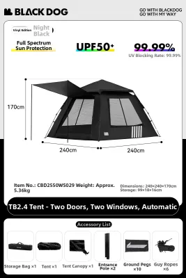BLACK DOG | Sun Protection Quick Set Up Foldable Camping Tent