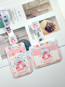 Cute Cartoon Student ID Card Holder Lanyard Campus Meal Card Strap Anti-Loss Bus Card One-Card Access Control Horizontal ID Badge Clip Retractable