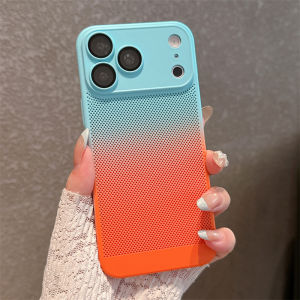 Luxury Double Color Gradient Breathable Mesh Heat Dissipation Case For iPhone 17 16 15 14 13 12 Pro Max Air Plus PC Hard Cover