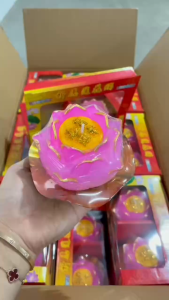 Lotus Lantern Candle Lotus Flower Candle Lotus Wax Candle Votive Lamp Sesame Oil Red Lotus Flower Lamp Iron Base Candle Offering Lamp For Worship and Buddhist Worship Household Use With Font Hand-painted Gold Finish One Box of 2 Pieces