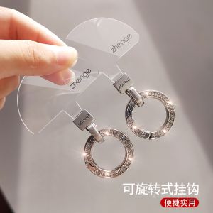 XinZhu Metal Phone Lanyard Clip Transparent Fan Shape Thin Pad Rotating Head Water Diamond round Buckle Durable Anti Breakage Universal New Product