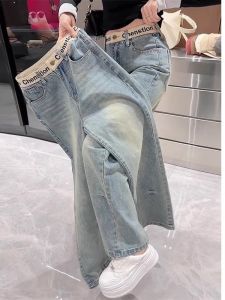 Slim Straight Leg Jeans Womens Thin Summer Spring Loose Wide Leg Pants plus Size Casual High Waist Denim Zipper Style