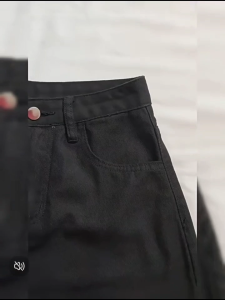 Black high waist straight denim shorts for women in summer simple and versatile loose wide-leg pants