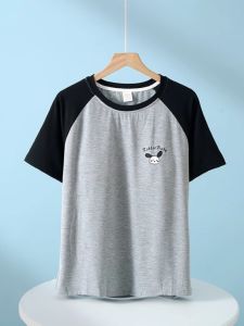 Womens Sleepwear with Chest Pad Thin Short Sleeve Half Sleeve Summer No Bra Home Clothes T-Shirt Comfortable Breathable Polyester Fiber