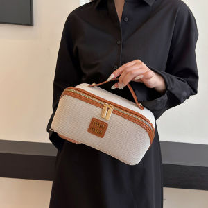 Canvas Cosmetic Bag Large Capacity - Retro Minimalist Travel Toiletry Bag for Skincare