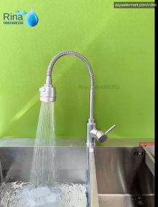 Vòi Rửa Chén bát Nóng Lạnh ống cần bẻ lò xo Xoay 360 độ inox SUS 304 Rina RN5025 3 chế độ nước