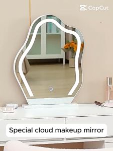 【Low price 】LED vanity Makeup Mirror With Light With Storage Desktop Portable Mirror Touch Screen Dressing Mirror With Storage