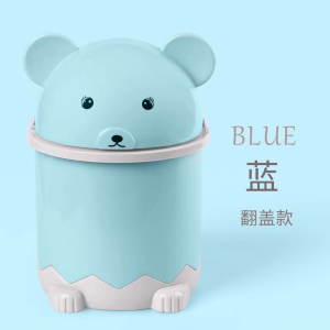 Cute Small Desktop Trash Can for Home Office Childrens Desk Bedside Paper Basket round Cylinder Shape Plastic Shake Cover Opening