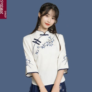 Modern Retro Chinese Style Womens Clothing Spring New Fashionable Cheongsam Reformed Qipao Top Cotton Traditional Ethnic Wear