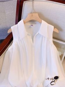 Fashionable White Loose Sleeveless Womens Shirt French Design Summer New Arrival Slimming Effect Small Size Sweet Style College