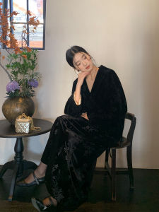 Pusumede Chinese Style Vintage Velvet Print Half Skirt Womens Loose Straight Long Skirt High Waist A-Line Midi Skirt