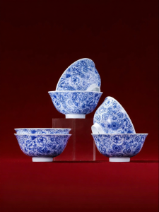 JINGDEZHEN | Ceramic Blue and White Porcelain Rice Bowl 6 Pieces