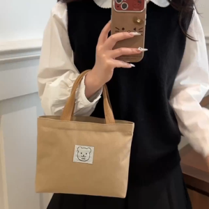 Exquisite compact canvas bag cute cartoon Japanese ins tutorial bento bag simple small handbag female companion gift