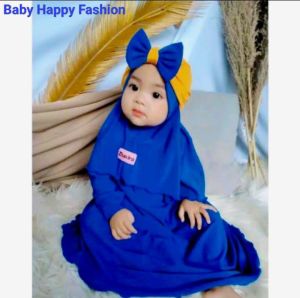 Gamis Bayi Perempuan Azibah Syari Premium Jersey Usia 0-3 Tahun Lucu Imut Sudah Termasuk Hijab Turban