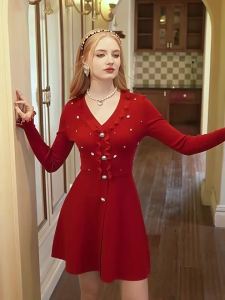 AIVEI | Graceful Draping V-Neck Knitted Dress