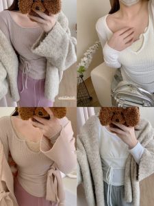 Áo Thun Dài Tay Co Giãn Cổ Chữ V Thắt Nơ Thường Ngày Cho Nữ Áo Thun Dài Tay Mùa Hè 2023 Áo Thun Cotton Thường Ngày