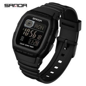 SANDA Fashion Sport Electronic Watch Youth Watch Square Multifunction Calendar Countdown Men Women Luminous Casual Digital Watch