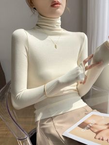 เสื้อสเวตเตอร์ถักผ้าขนสัตว์คอปกปานสำหรับผู้หญิง ฤดูใบไม้ร่วง/ฤดูหนาว เสื้อชั้นในเนื้อหนา คอกลม แขนยาว ทรงหลวม สไตล์เกาหลี