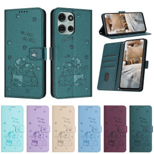 Leather Cat Phone Wallet Case Book For Motorola Edge 60 50 40 Pro Moto G86 G56 G15 G35 G55 G75 G85 G14 G34 G54 G84 E15 E14 Cover