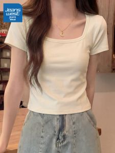 Jeanswest | Áo Thun Nữ Form Ôm Cổ Vuông Phong Cách Hàn Quốc Tay Ngắn