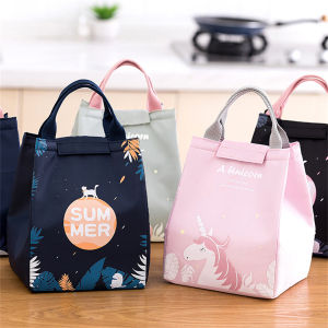 [Ready Stock] Lunch bag Portable Waterproof Picnic Kitchenware Storage Bags Cooler Bag Oxford Cloth Ice Pack Lunch Box Cartoon Cat Swan Design Insulation bags BLUE
