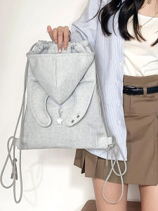 Casual Korean Style Angel Wing Backpack Lightweight Dual Shoulder Bag Sweet Lady Style Drawstring Closure Soft Fabric Backpack for Women